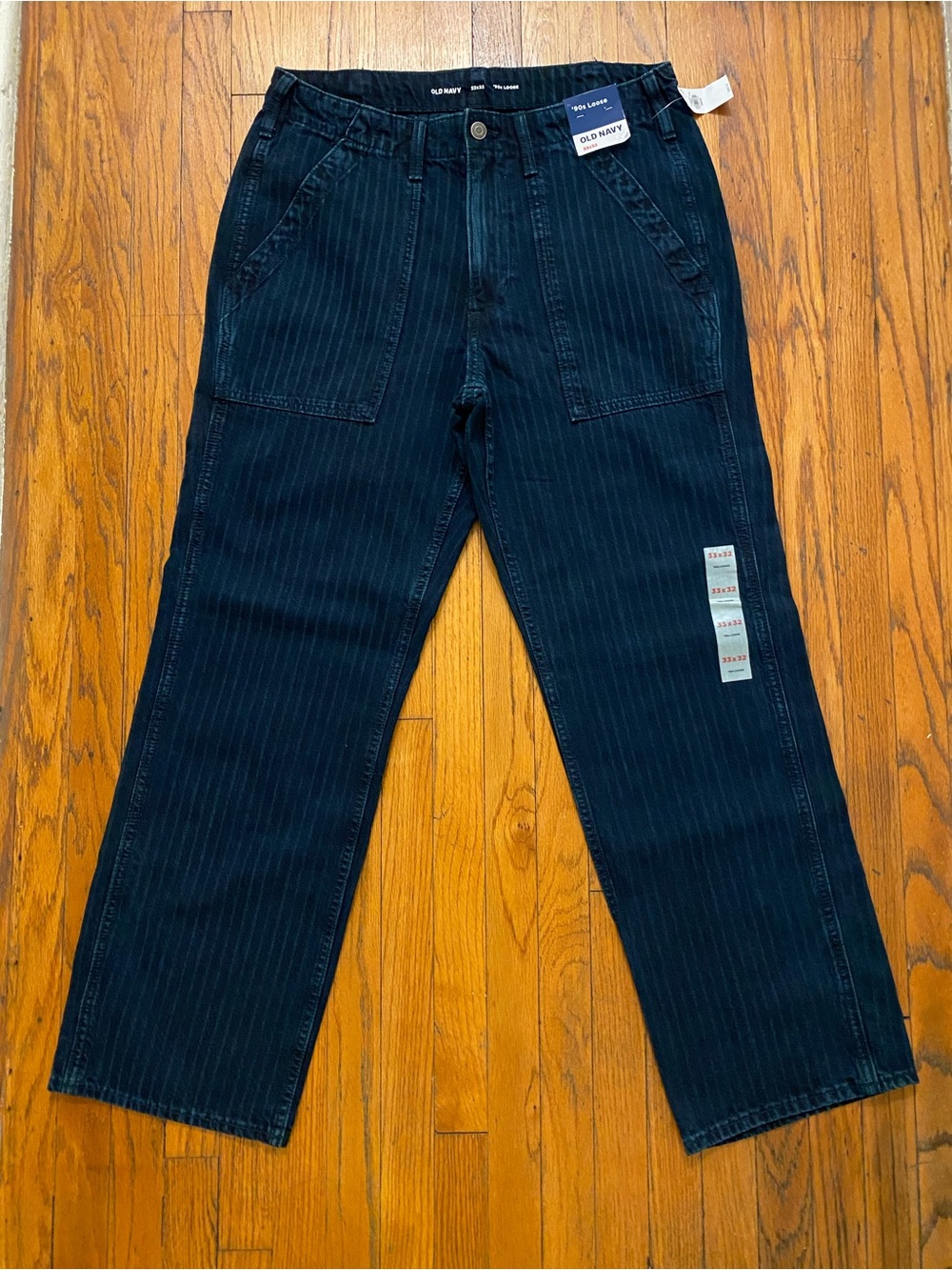 Old Navy 90s Loose Railroad Striped 50s Era Pants 33x32 Dark Indigo New